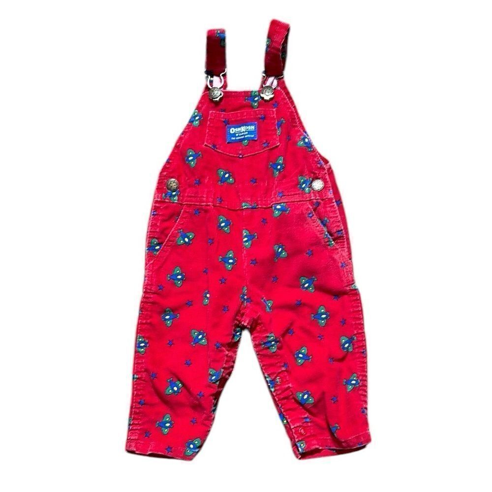 Osh kosh b’gosh‎ vintage corduroy made in USA airplane printed 12mos overalls